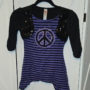 Beautees Purple and Black Striped Long Sleeve Tee